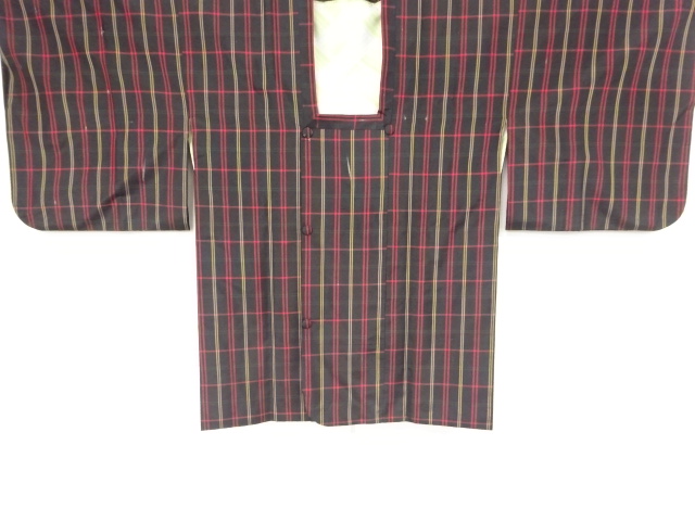 アンティーク　格子模様織出し米沢紬道行コート